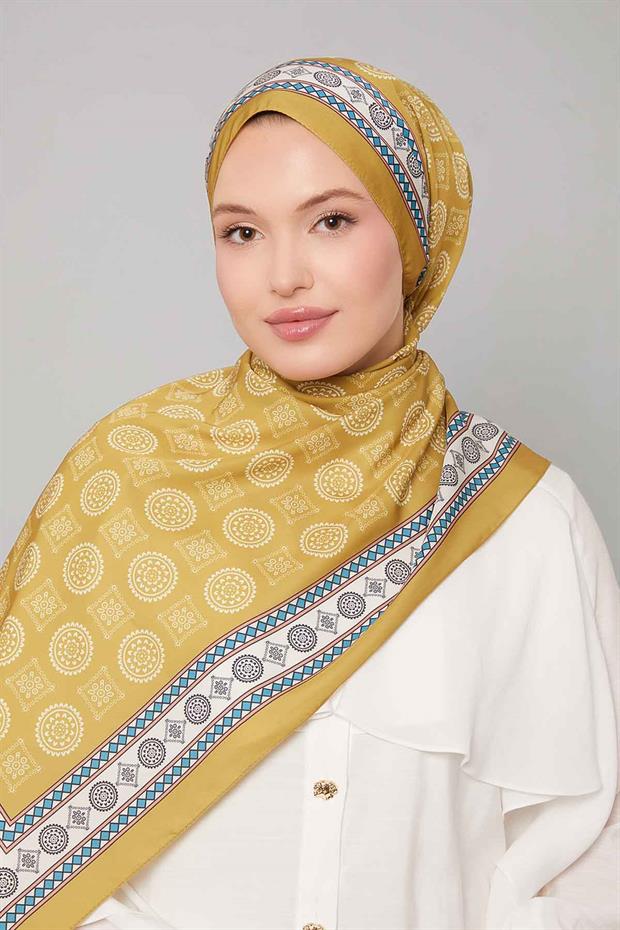 Yağ Yeşili Motif Desen Club Şal