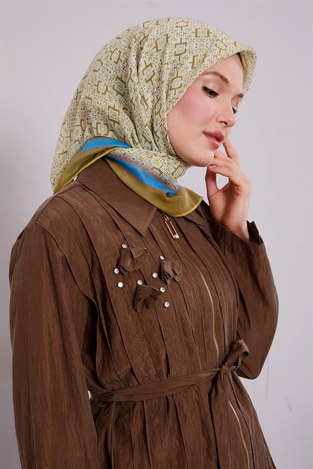 Yağ Yeşili Puzzle Desen Soft Eşarp