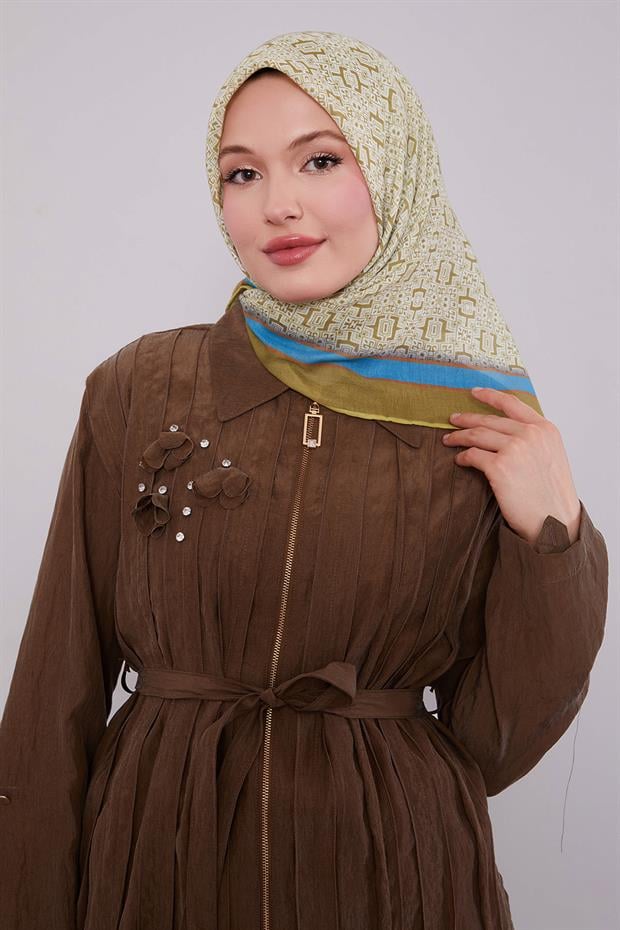 Yağ Yeşili Puzzle Desen Soft Eşarp