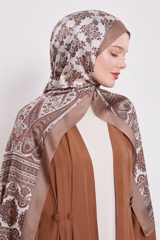 Yağ Yeşili Sarmal Desen Hint İpeği Şal