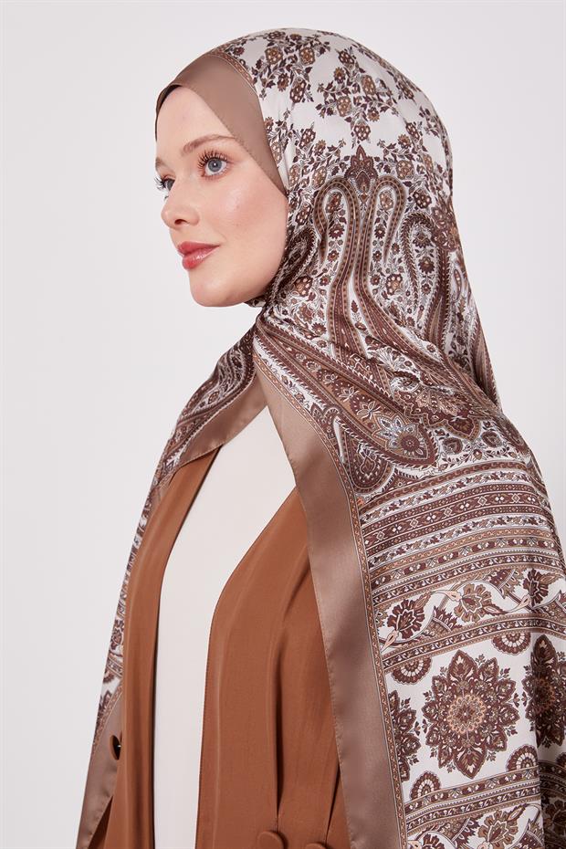 Yağ Yeşili Sarmal Desen Hint İpeği Şal