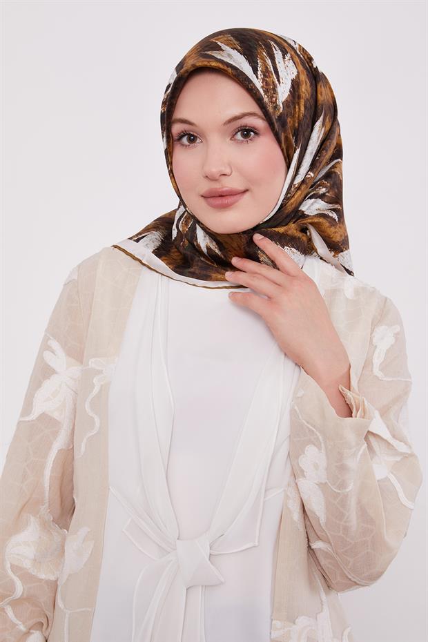 Yağ Yeşili Yansıma Görünümlü Twill İpek Eşarp