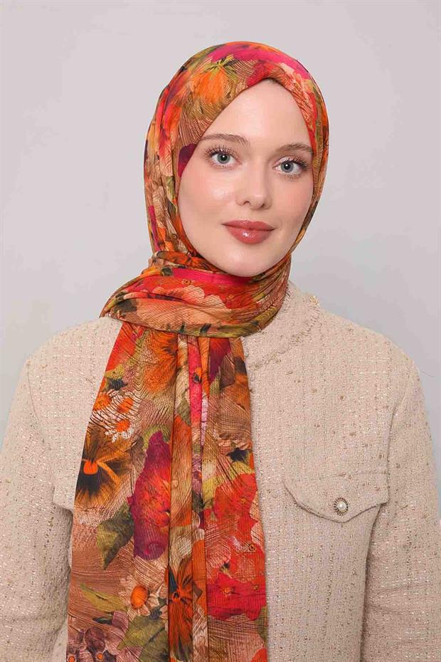 Yağ Yeşili Varak Desen Pamuk Şal