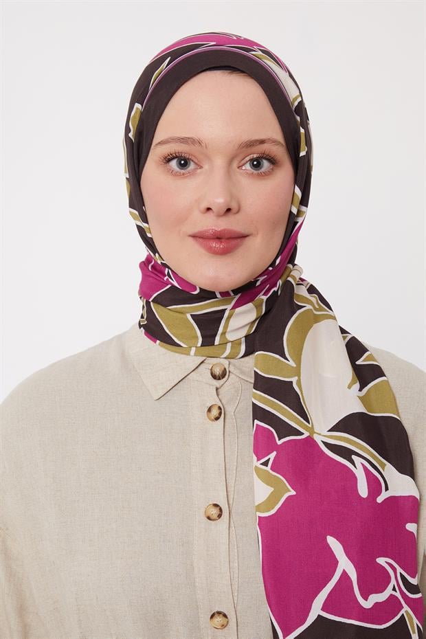 Yağ Yeşili Yaprak Desen Royal Şal