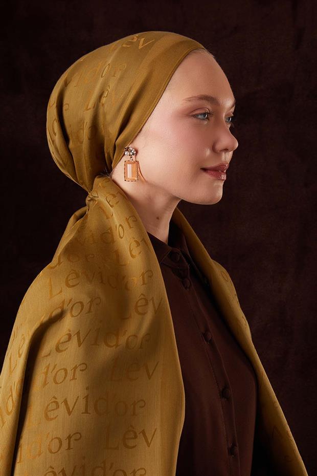 Yağ Yeşili Yazı Baskılı Naia Jakar Şal