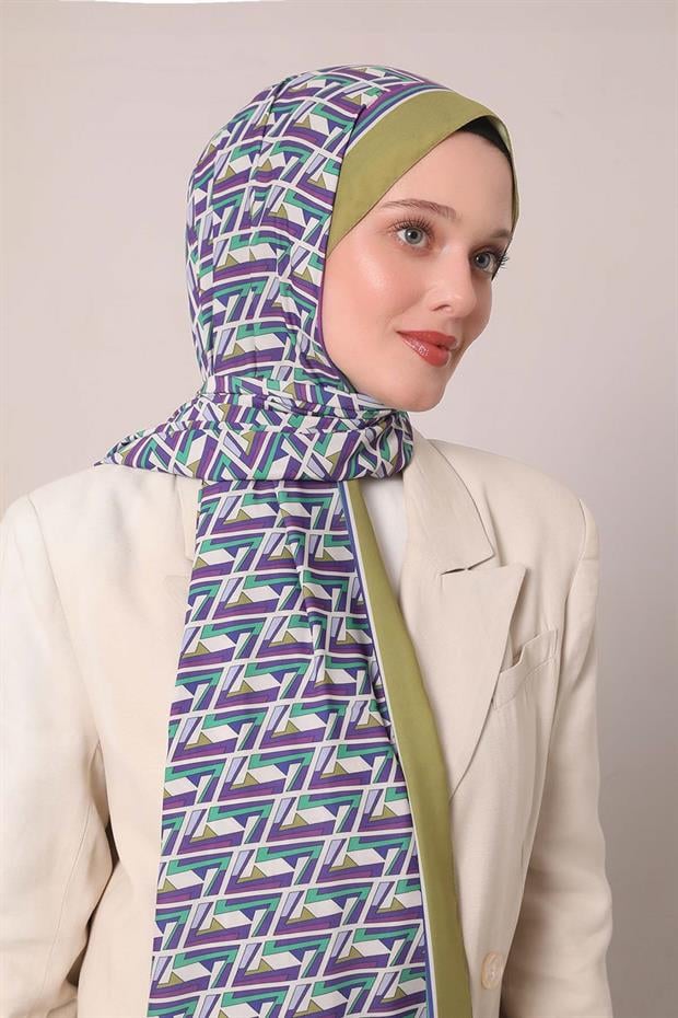 Yağ Yeşili Zigzag Desen Club Şal