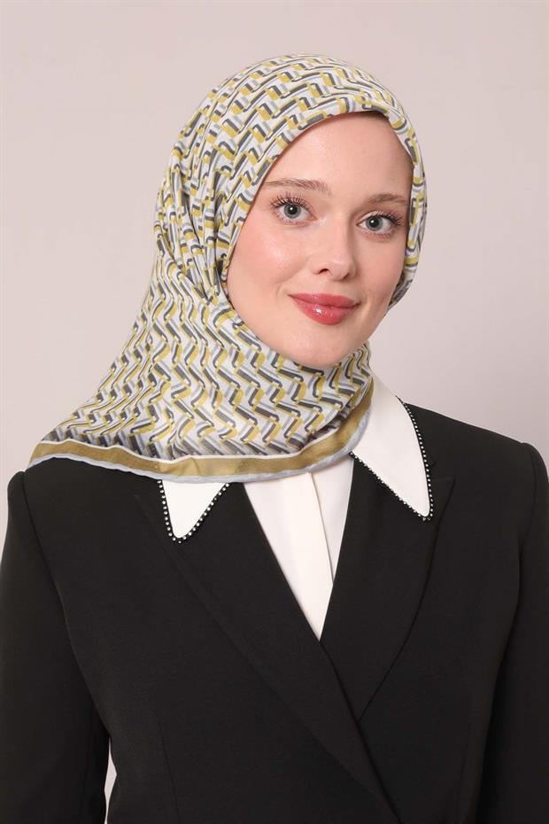 Yağ Yeşili Zigzag Desen Soft Eşarp