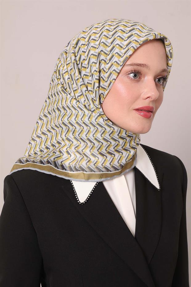 Yağ Yeşili Zigzag Desen Soft Eşarp