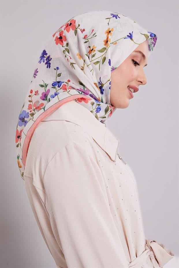 Yavruağzı Çiçek Dalı Desen Soft Eşarp