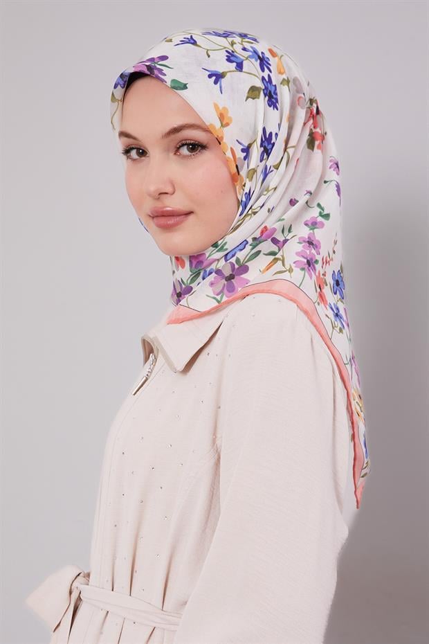 Yavruağzı Çiçek Dalı Desen Soft Eşarp