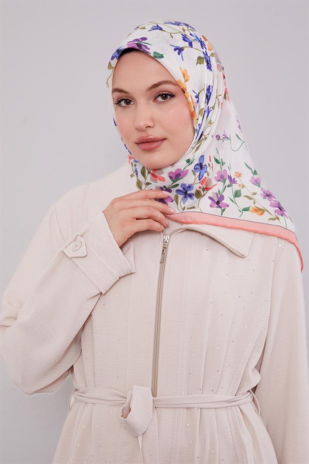 Yavruağzı Çiçek Dalı Desen Soft Eşarp