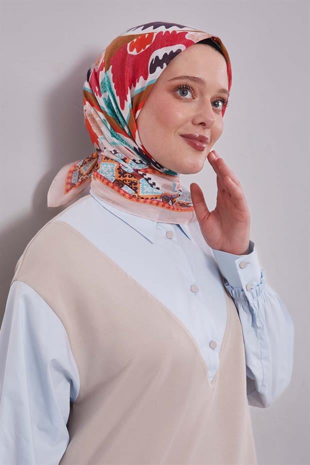Yavruağzı Motif Desen Pamuk Eşarp