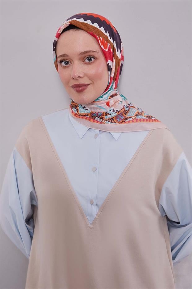 Yavruağzı Motif Desen Pamuk Eşarp