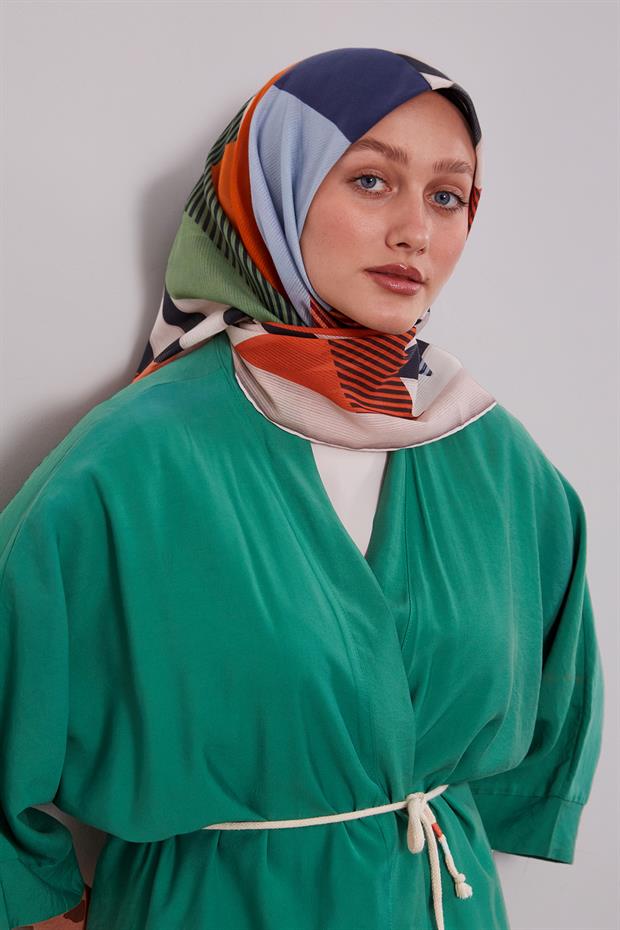 Yavruağzı Geometrik Desen Pamuk Eşarp