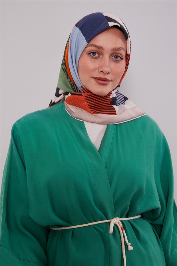 Yavruağzı Geometrik Desen Pamuk Eşarp