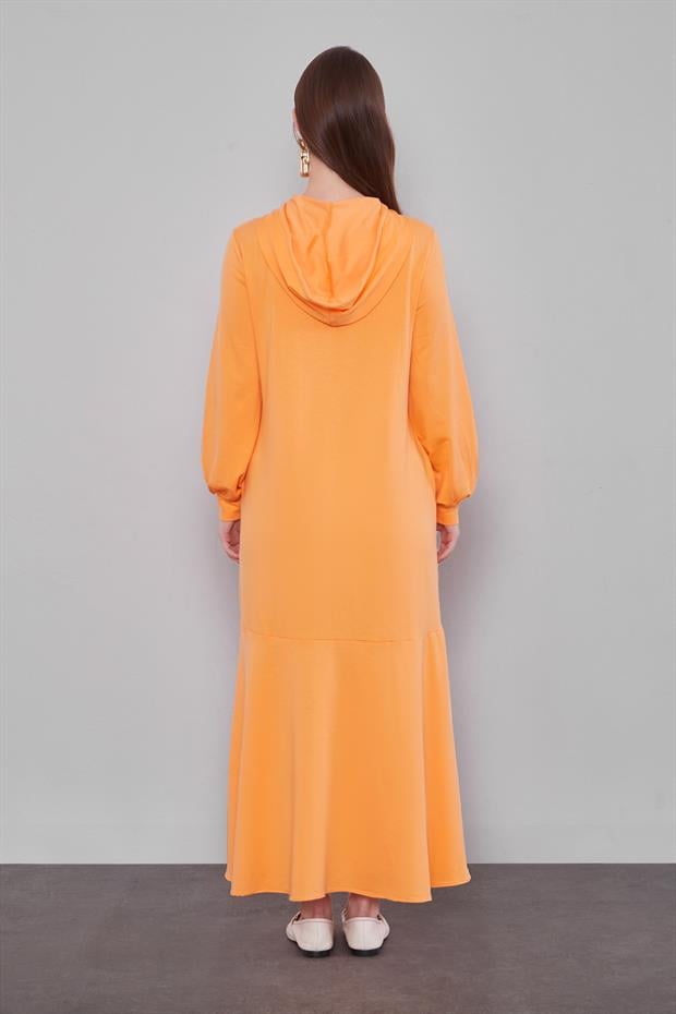 Yavruağzı Kapuşonlu Gizli Cep Detaylı Elbise