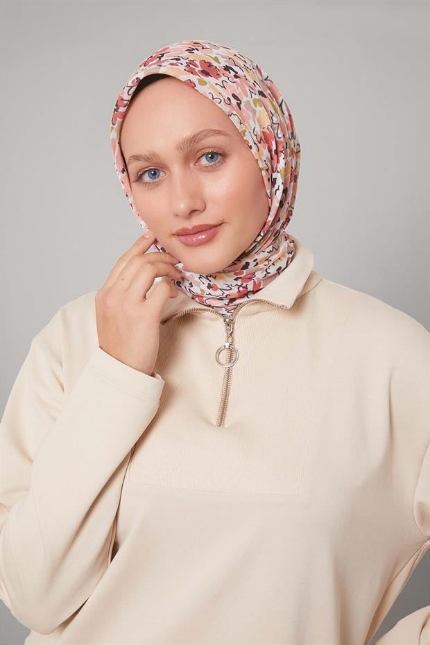 Yavruağzı Karışık Çiçek Desen Soft Eşarp
