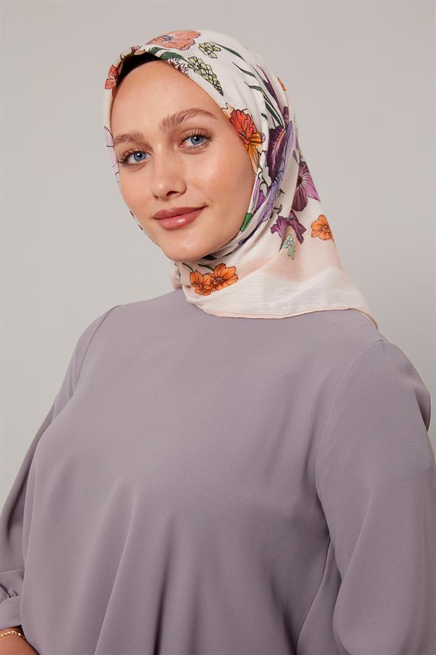 Yavruağzı Papatya Desen Pamuk Eşarp