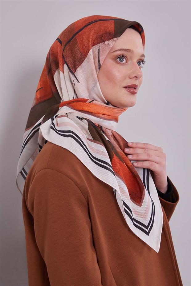 Yavruağzı Soyut Desen Pamuk Eşarp