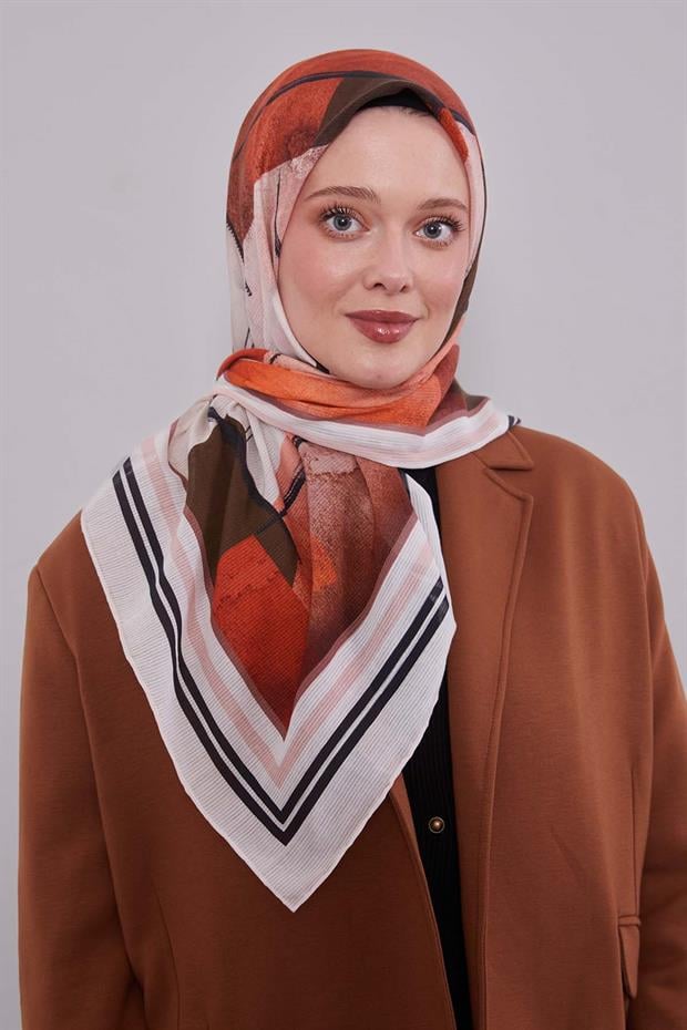 Yavruağzı Soyut Desen Pamuk Eşarp