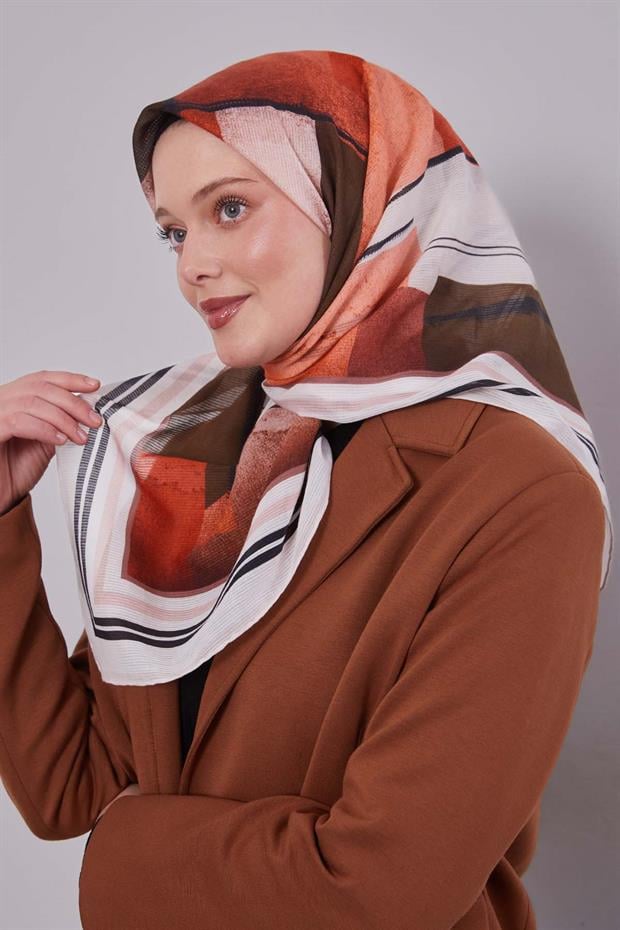 Yavruağzı Soyut Desen Pamuk Eşarp