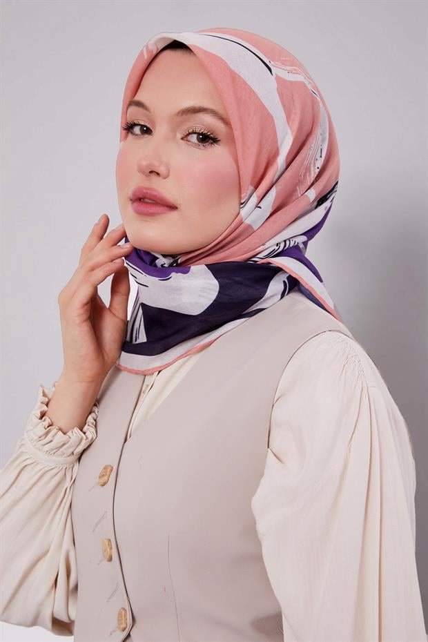 Yavruağzı Soyut Desen Soft Eşarp