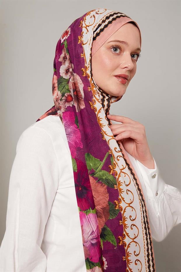 Yavruağzı Varak Desen Pamuk Şal