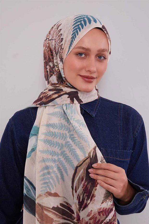 Yavruağzı Yaprak Desen Pamuk Şal