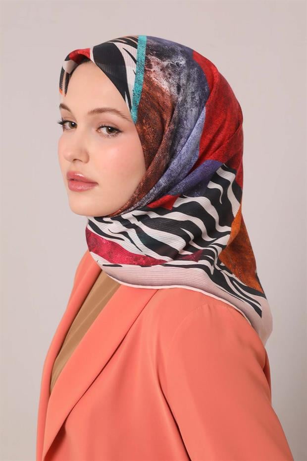 Yavruağzı Zebra Desen Pamuk Eşarp
