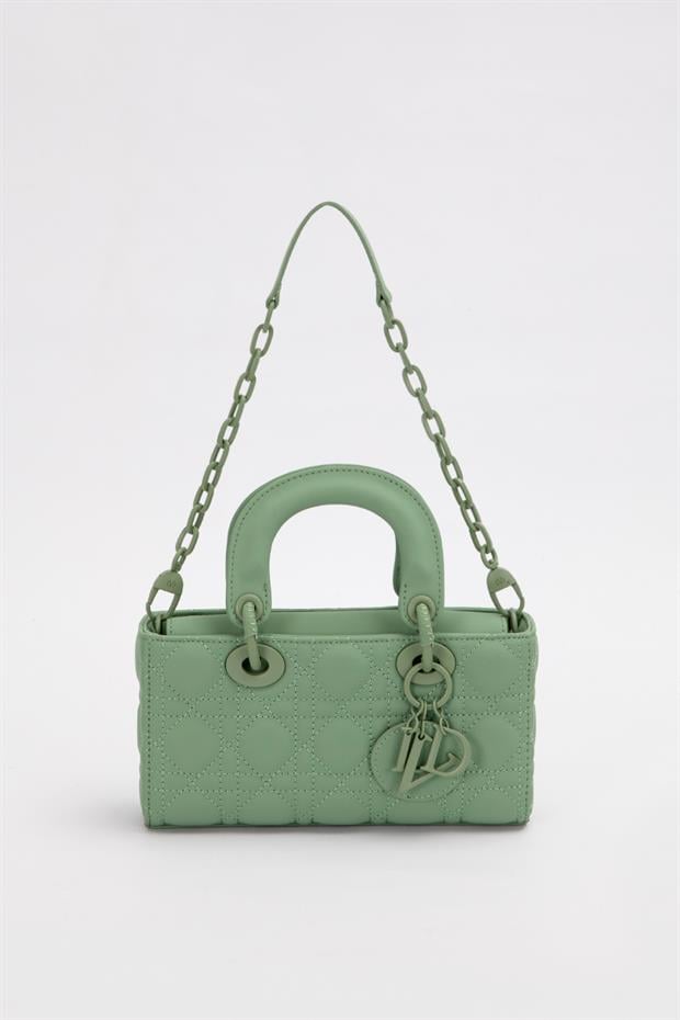 Yeşil Zincir Aksesuarlı Kapitone El Çantası