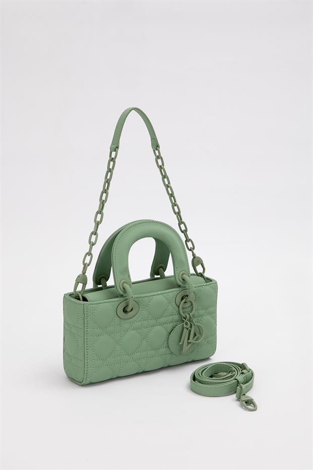 Yeşil Zincir Aksesuarlı Kapitone El Çantası