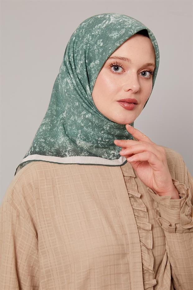 Yeşil Batik Desen Pamuk Eşarp