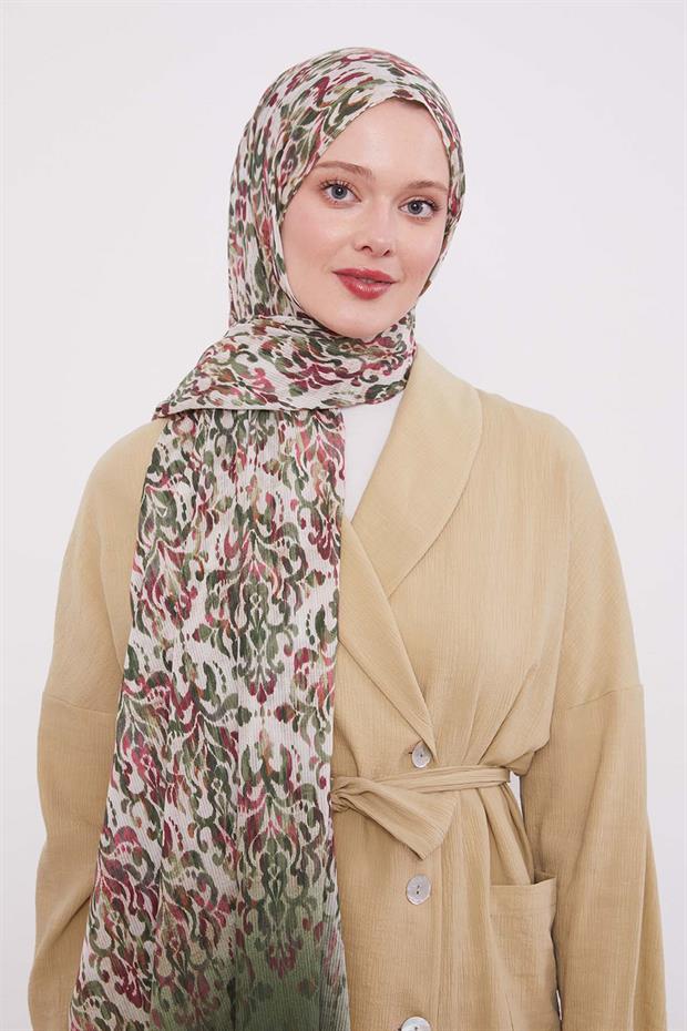 Yeşil Batik Desen Pamuk Şal