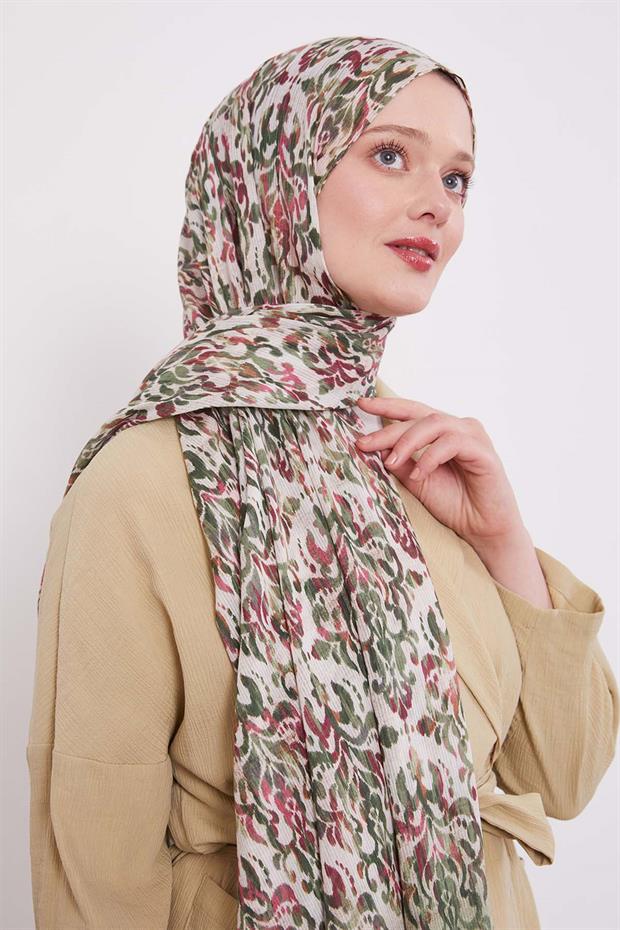 Yeşil Batik Desen Pamuk Şal