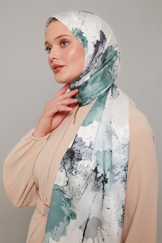 Yeşil Batik Desen Twill Şal