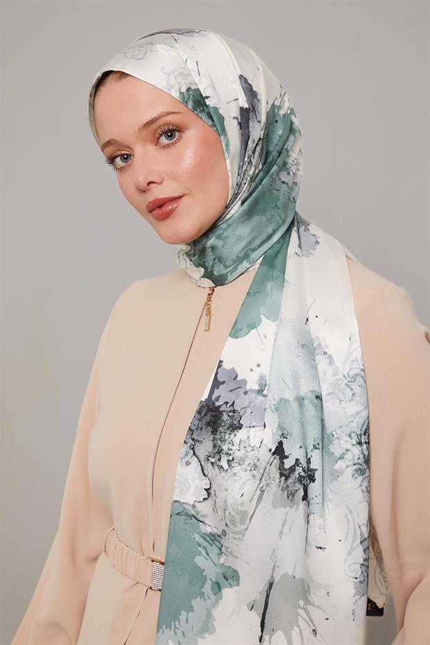 Yeşil Batik Desen Twill Şal