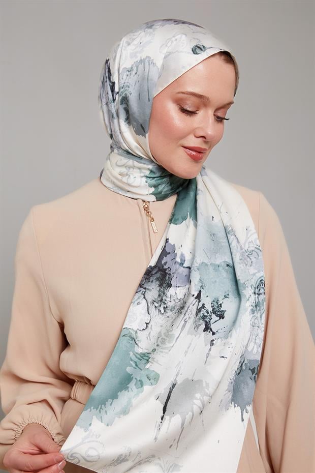 Yeşil Batik Desen Twill Şal