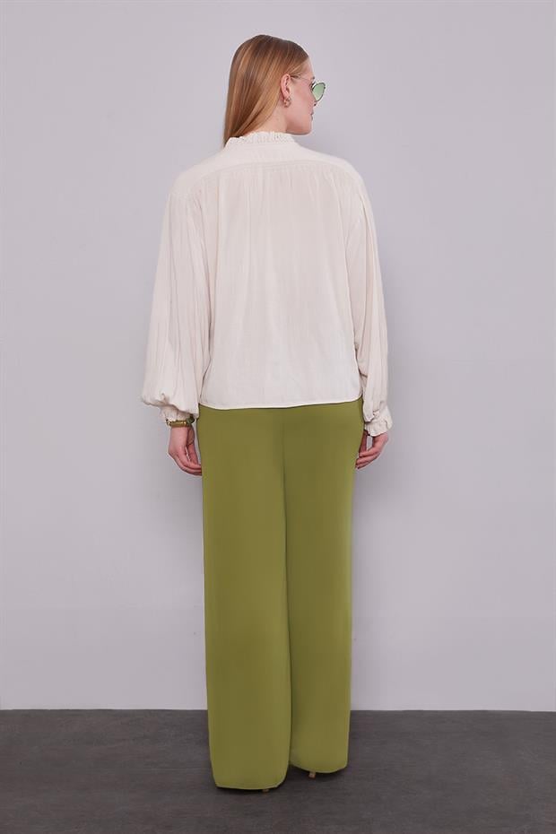 Yeşil Bol Paça Şifon Pantolon