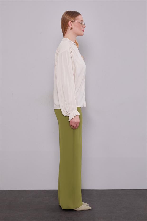 Yeşil Bol Paça Şifon Pantolon