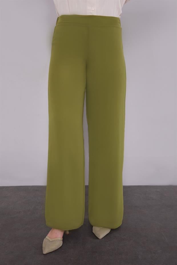 Yeşil Bol Paça Şifon Pantolon