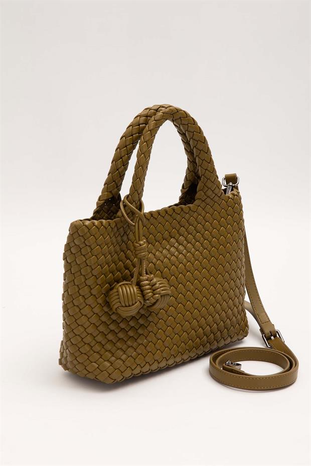 Yeşil Charmlı Örgü Model El Çantası