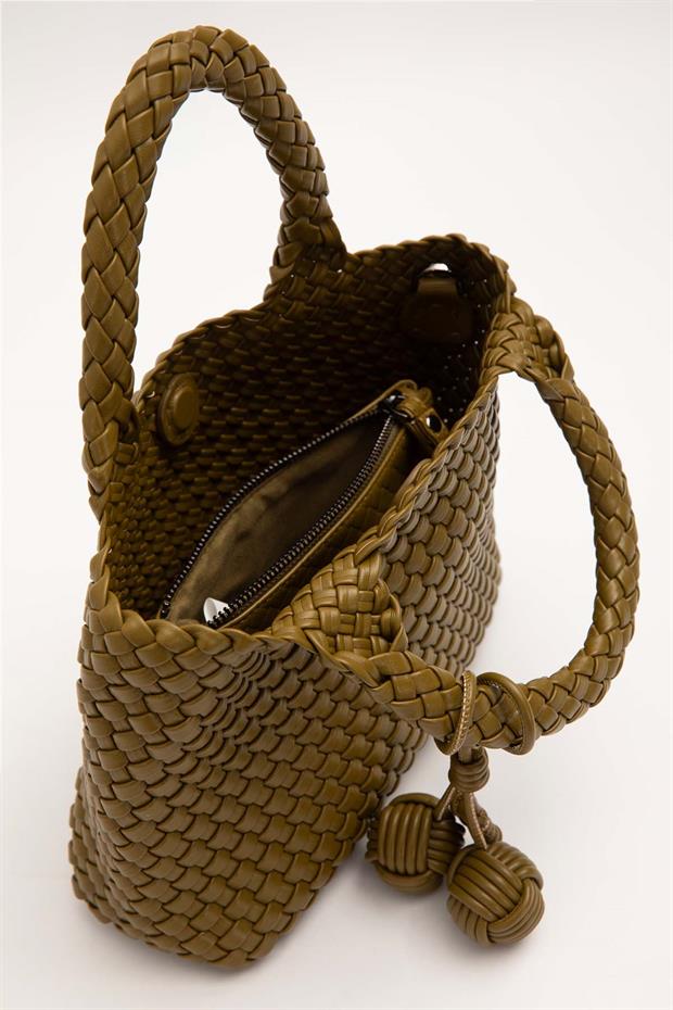 Yeşil Charmlı Örgü Model El Çantası