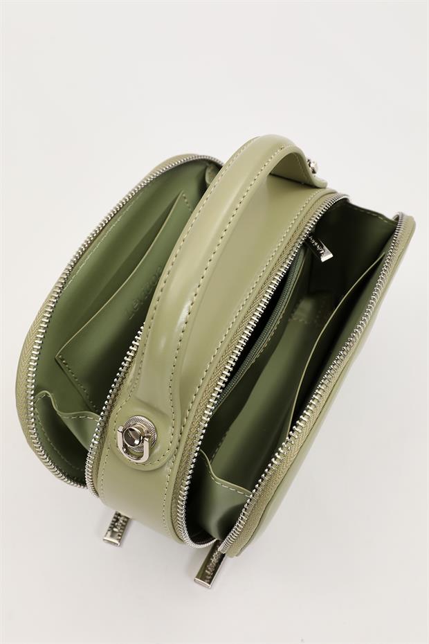 Yeşil Çift Fermuarlı El Çantası