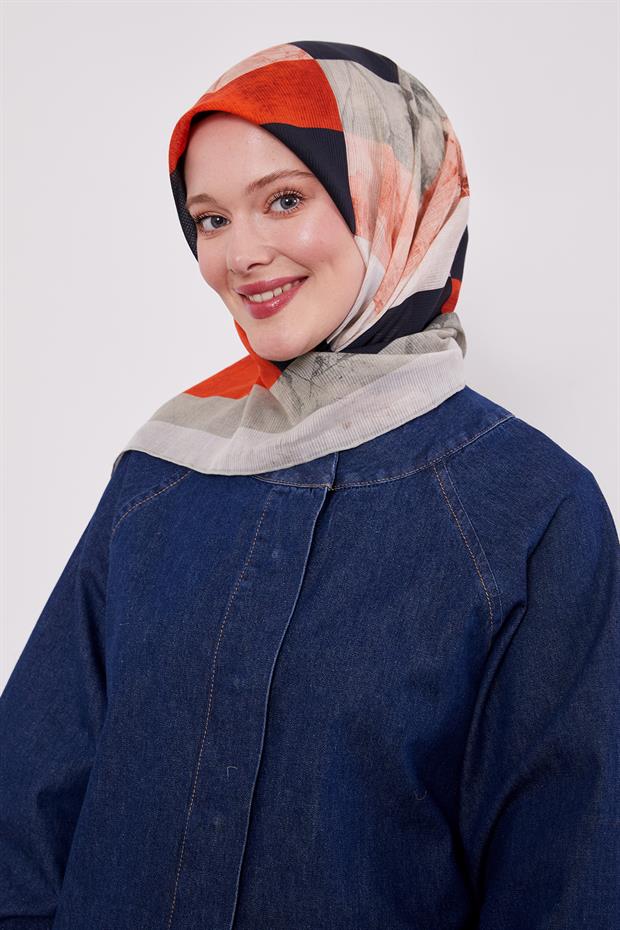 Yeşil Çizgi Desen Pamuk Eşarp