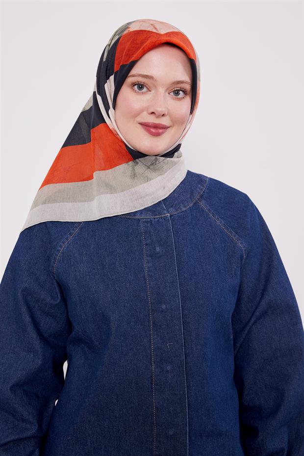 Yeşil Çizgi Desen Pamuk Eşarp