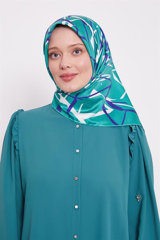 Yeşil Crack Desen Trend Twill Eşarp