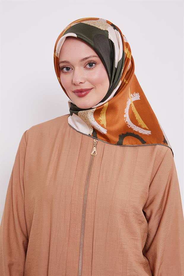 Yeşil Yuvarlak Desen Twill İpek Eşarp