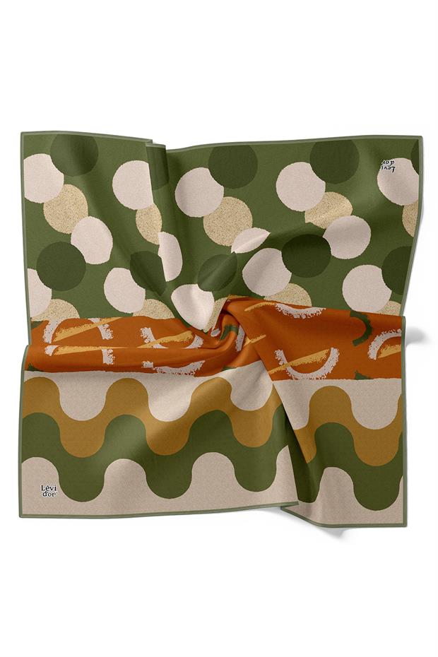 Yeşil Yuvarlak Desen Twill İpek Eşarp