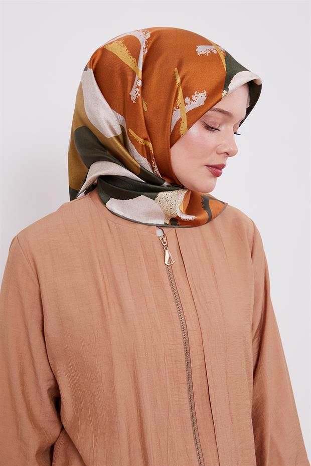 Yeşil Yuvarlak Desen Twill İpek Eşarp