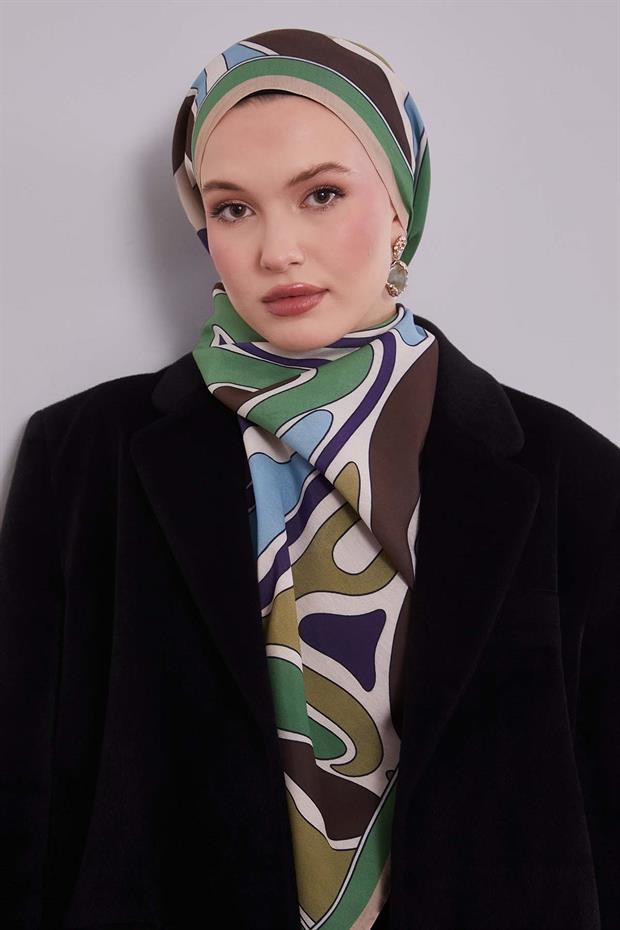 Yeşil Dalgalı Aura Eşarp